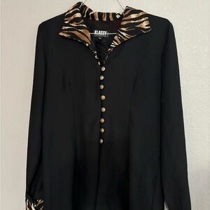 Black Button Down Shirt with Brown Accents